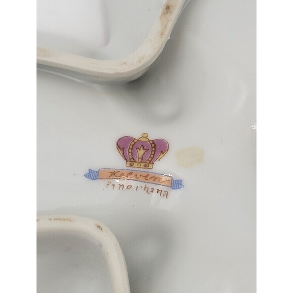 Vintage Kelvin China Leaf Shape Candy Nut Dish Purple Flowers Gold Trim - Picture 8 of 9